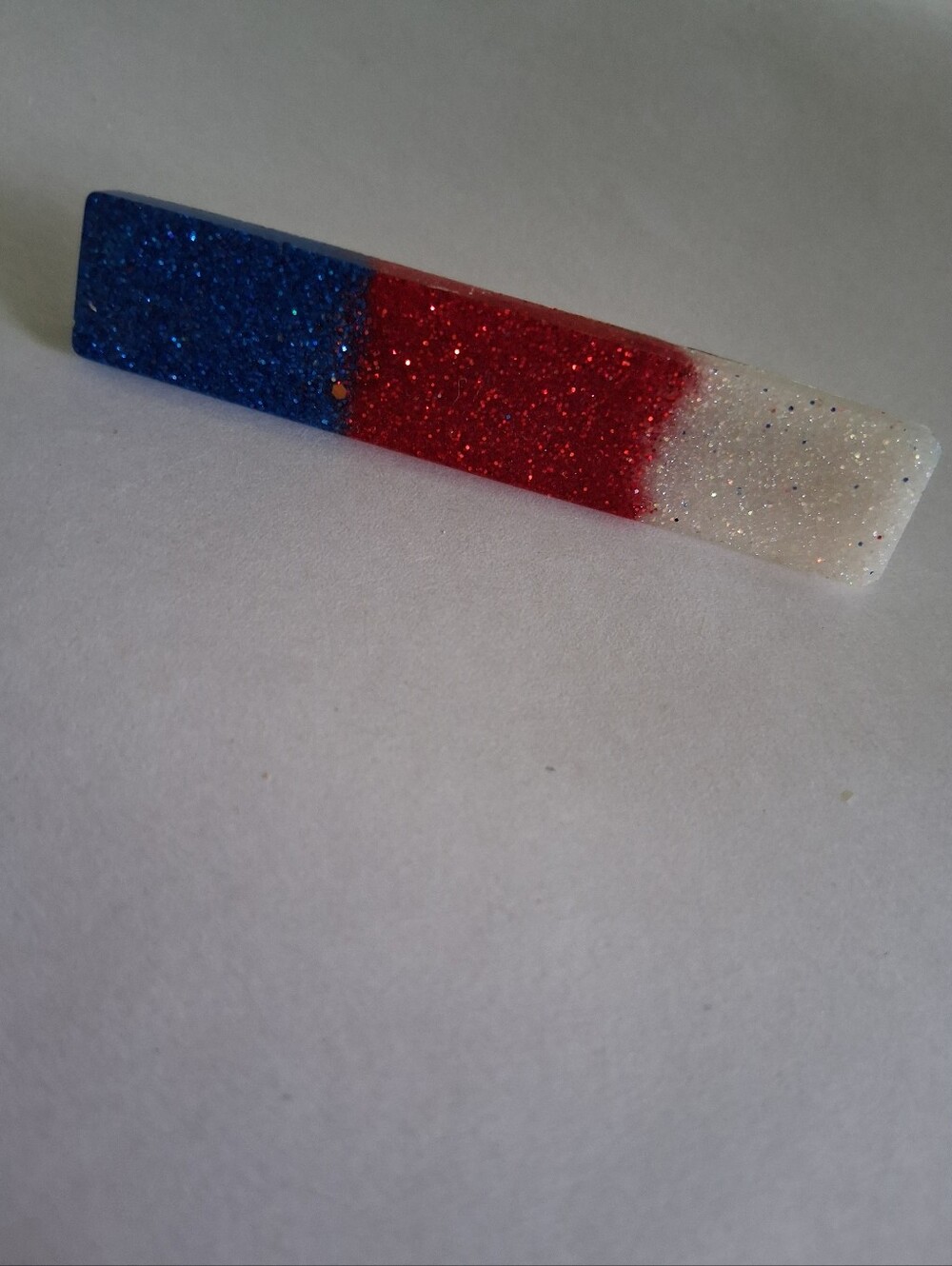5/$25 Hand Crafted Glitter Barrette in Blue, Red, White